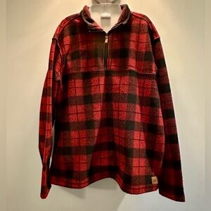 John Wayne Red And Black fleece buffalo plaid 1/4 zip pullover size Large